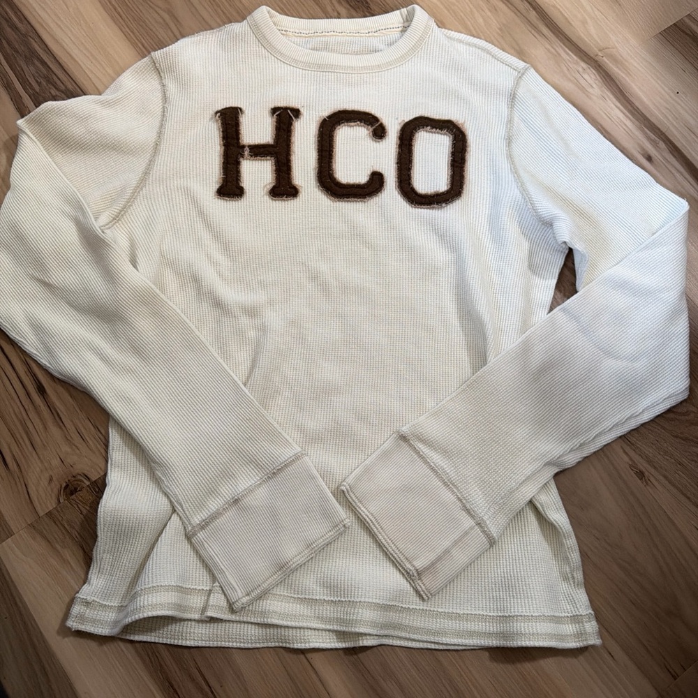 Hollister White Long Sleeve Shirt with Brown Logo